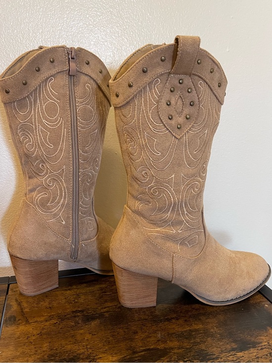 Shoes - Women's Tan Suede Western Mid-Calf Boots